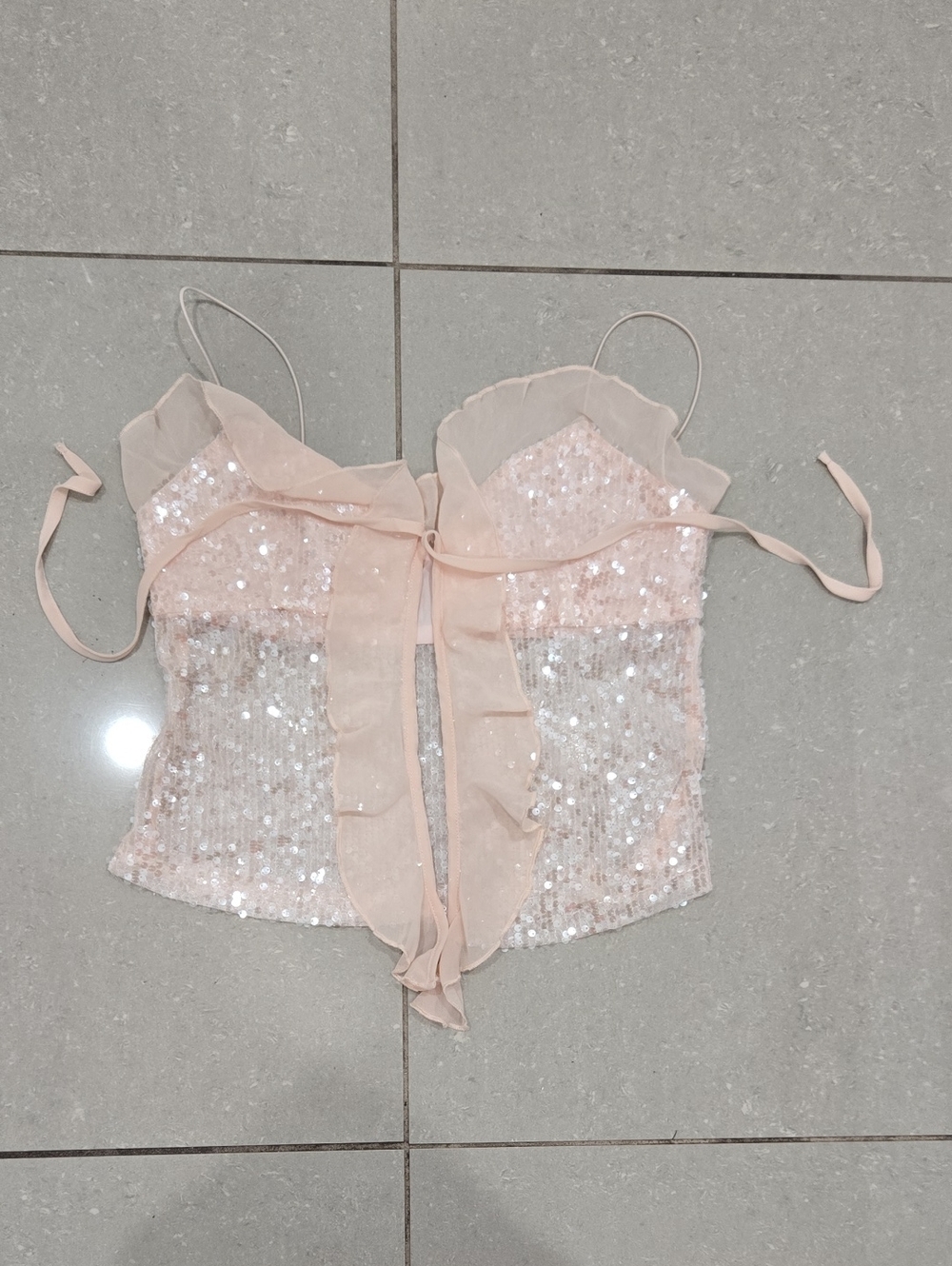 Blush Pink Sequin Spaghetti Strap Bustier Top